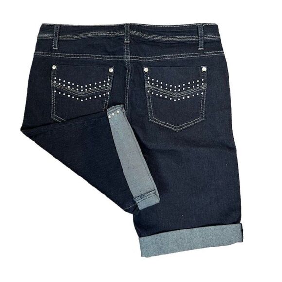 NWT Blue Identity Denim Jean Shorts Dark Wash Bling Hem and Pockets size 8 - Picture 5 of 8